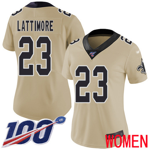 New Orleans Saints Limited Gold Women Marshon Lattimore Jersey NFL Football 23 100th Season Inverted Legend Jersey